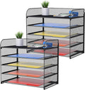 2 Pack Legal/A4/Letter Size Desk Paper Organizer Desktop File Organizer Document Sorter, 5 Tier Mesh Letter Tray File Folder Holder Office Accessories Organization