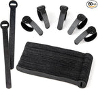 60x Cable Management Ties, Cord Wraps Black 6 Inches, Reusable Tidy Wire Ties for Cords, PC, TV, Computer & Desk