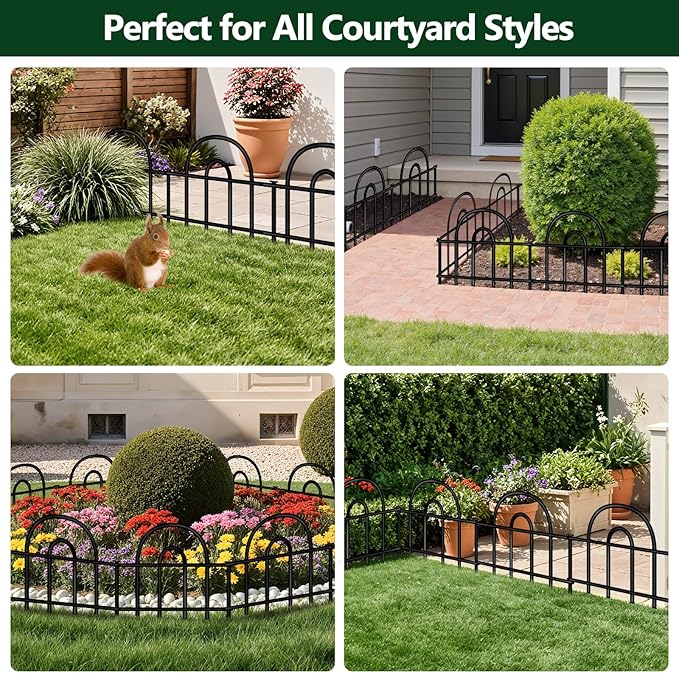 Decorative Garden Fence, 5 Panels No Dig Fence, 7.08 ft(L) x 13 in(H) Animal Barrier for Dogs Rabbits, Rustproof Metal Arched Decorative Garden Fences for Flower Bed, Outdoor, Yard, Patio