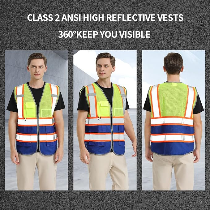 BeautyWill Custom Logo Safety Vest Class 2 High Visibility Reflective Vest for Men - Personalized Logo Team Vest