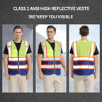 BeautyWill Custom Logo Safety Vest Class 2 High Visibility Reflective Vest for Men - Personalized Logo Team Vest