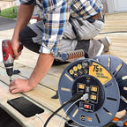 Masterplug 75ft Cord Reel, Retractable Extension Lead with Winding Handle, Safety Overload Circuit Breaker and Power Switch, 4x Grounded Outlets, 2x USB Ports, 15amps, 12AWG Cable