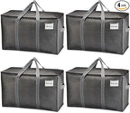 VENO 4 Pack Moving Bags and Large Christmas Storage Bins with lids. Alternative to Moving Boxes, Packing Supplies for College. Extra Large Heavy Duty Totes for Packaging (Dark Gray, 4 Pack)