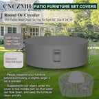 Heavy Duty Patio Furniture Covers Waterproof, 600D Round Outdoor Furniture Cover Waterproof for Sectional Sofa Couch, Outdoor Dining Table and Chair Set Covers 92"DIA x 28"H, Grey