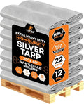 Heavy Duty Silver Poly Tarp 20' X 40' - Bulk Half Pallet (22 Pack) - Multipurpose Protective Cover - Durable, Weather Proof & Tear Resistant - 12 Mil Thick Polyethylene - by Xpose Safety