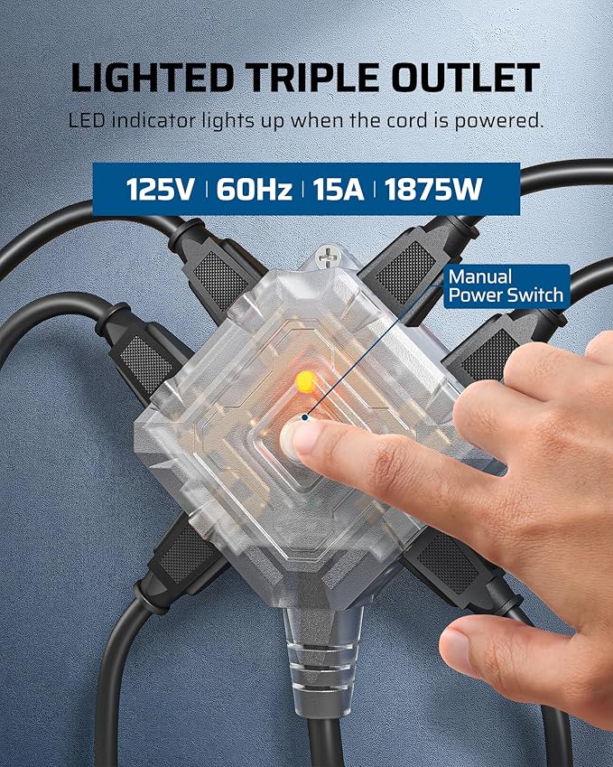 DEWENWILS 60 FT Retractable Extension Cord Reel with 6 Grounded Outlets, Twist-lock Stopper Heavy Duty Power Cord, 15A Circuit Breaker, Wall/Ceiling Mounted for Garage, Workshop, ETL Listed