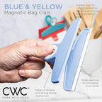 COOK WITH COLOR Bag Clips - Heavy Duty Chip Clip and Refrigerator Magnet Clips for Food Storage with Air Tight Seal Grip, Yellow and Blue, Pack of 4 Large Clips