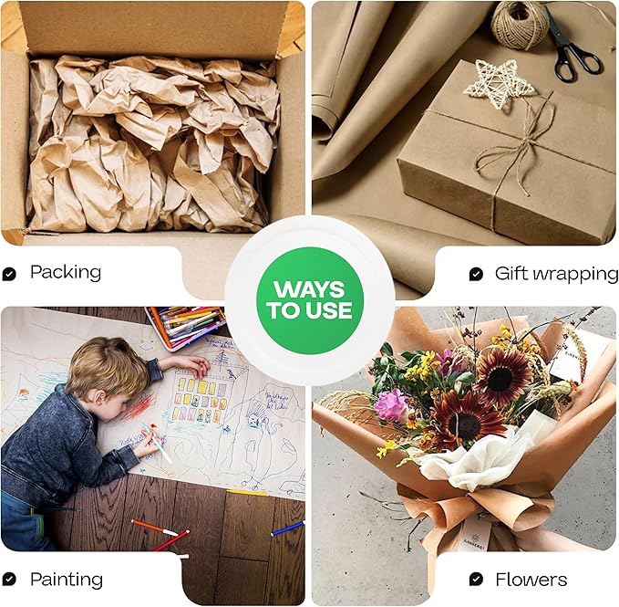 IDL Packaging Brown Paper Roll 24" x 1800" (150 feet) - USA-Made Thick Brown Wrapping Paper 50lb Thickness for Packing, Moving, Shipping & Crafts/Arts - 100% Recycled Natural Craft Wrap Material