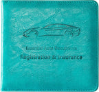 Mymazn Car Registration & Insurance Card Holder, PU Leather Holder with Magnetic Closure, Vehicle Holder for Driver's License & Essential Documents, Turquoise
