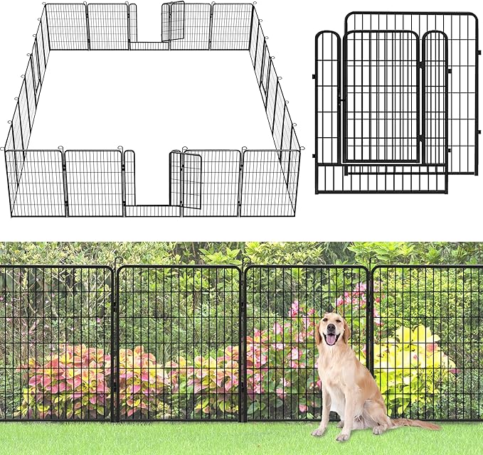 No Dig Decorative Garden Fence with Gate Rustproof Metal Fence Panels, 40in(H) x 64Ft(L) Garden Fencing for Yard 24 Panels Animal Barrier Fence for Dogs, Rabbit, Patio