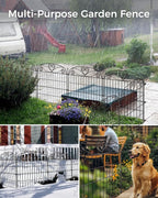 5 Panels No Dig Decorative Outdoor Garden Fence with Gate, 32 in(H) X 11.8 ft(L) Animal Barrier Fencing, Rustproof Portable Fence, Temporary Dog Fence Outdoor for Yard, Outside, Backyard