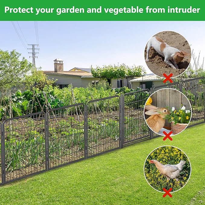 Decorative Garden Fence with Gate, 40 in(H) x 95 ft(L) Rustproof Metal Fence Panels No Dig Fence with Full Panel Gate, Dog Fence Outdoor for Yard, Animal Barrier Garden Fencing for Yard