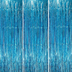3 Pack 3.3 x 8.2 ft Retro Blue Foil Fringe Backdrop Curtains, Tinsel Streamers Party Decorations, Fringe Backdrop, Door Shimmer for Retro Theme Party