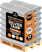 Heavy Duty Silver Poly Tarp 6' X 20' - Bulk Half Pallet (125 Pack) - Multipurpose Protective Cover - Durable, Weather Proof & Tear Resistant - 12 Mil Thick Polyethylene - by Xpose Safety