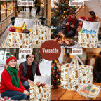 VENO 2 Pack Christmas Cooler Bag Insulated Reusable Grocery Shopping Bag, Food Delivery, Heavy Duty, Large Size, Durable Handles, Double Zippers, Lid, Collapsible (Holiday Pups, 2 Pack)
