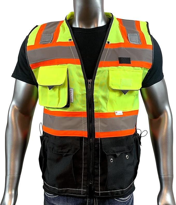 (C Vest For Mens Black Series Safety Vest With Zipper and Utility Pockets Premium Black Series Surveyors Vest (Extra Large, Yellow/Black)