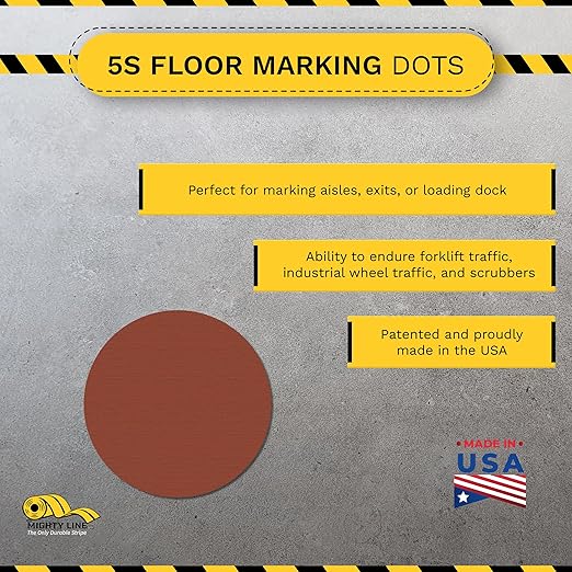 Mighty Line 2.7" Solid Dot Shaped Floor Marking Tape for Safety, Caution, Warning, Heavy-Duty, Peel and Stick, Adhesive Circle Spots, Industrial Quality, Brown, Pack of 100