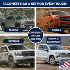 Cargo Net for Toyota Tundra - Fits 2007-2025 - Patented Bed Rail Integration - Heavy Duty 8mm Premium Bungee 4'x6' Cargo Netting - Designed in USA