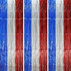 3 Pack 3.3 x 8.2 ft Blue Red Silver Foil Fringe Backdrop Curtains, Tinsel Streamers Party Decorations, Fringe Backdrop, Door Shimmer for Independence Day or Birthday Party