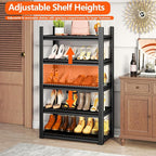 Storage Shelves, Garage Metal Shelving Unit, Adjustable, Double-Layer Column with Reinforced Ribs, Heavy-Duty, Capable of Bearing 600-3600 lbs (Black, 47''W*24''D*54''H, 4-Tier)