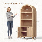 Arched Storage Cabinet, 5-Tier Pantry Cabinet with Fluted Doors, Arched Cabinet with Open & Adjustable Shelves, Versatile Cupboard for Dining Room, Living Room, Light Oak