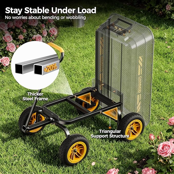 10-in NO-FLAT TIRES 600lb Heavy-Duty Garden Dump Cart 4 Cu.Ft. Utility Wagon with Quick-Release Dumping & Prime Grade 100% Virgin Polypropylene - Not Recycled Material for Landscaping Gardening