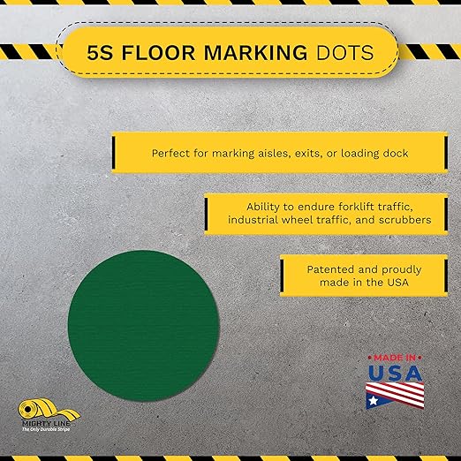 Mighty Line 3.75" Solid Dot Shaped Floor Marking Tape for Safety, Caution, Warning, Heavy-Duty, Peel and Stick, Adhesive Circle Spots, Industrial Quality, Green, Pack of 100