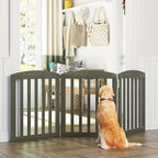 SPIRICH Wooden Freestanding Foldable Dog Gate, Extra Wide Step Over Puppy Gate, 3 Panels, Grey