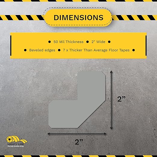 Mighty Line 2" Half Angle Marker Floor Marking Tape for Safety, Caution, Warning, Heavy-Duty, Peel and Stick, Adhesive, Industrial Quality, Gray, Pack of 100