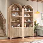 79.9" Tall Arched Pantry Cabinet, 6-Tier Arched Cabinet with Fluted Doors, Kitchen Pantry with Open & Adjustable Shelves, Versatile Cupboard for Dining Room, Living Room, Light Oak