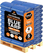 Better Blue Poly Tarp 100' x100' - Bulk Half Pallet (6 Pack) Multipurpose Protective Cover - Lightweight, Durable, Waterproof, Weather Proof - 5 Mil Thick Polyethylene - by Xpose Safety