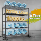REIBII 45.5''W Storage Shelves Wire Shelving, 5 Tier Pantry Shelves for Storage Rack, Adjustable Metal Shelving for Pantry Kitchen Steel Shelving, 45.5" W x 71" H x 17.7" D, 2 Pack