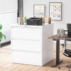 Superday Lateral File Cabinet 3 Drawer, White Filing Cabinets with Lock, Locking Metal File Cabinets Three Drawer Filing Cabinet for Home Office/Legal/Letter/A4/F4 Home Office