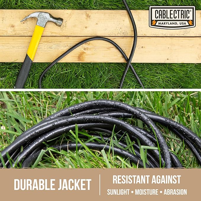 Heavy Duty Extension Cord 100 Ft, 12 Gauge Long Outdoor Extension Cord with 3 Prongs, SJTW Weatherproof Black 12/3, 15 AMP, Great for Major Appliances - Lighted Ends