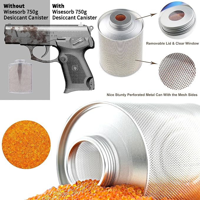 750 Grams 16 Pack Gun Safe Dehumidifier, Reusable Canister Desiccant Dehumidifier, Rechargeable 1.65 Lbs Indicating Silica Gel Orange To Green