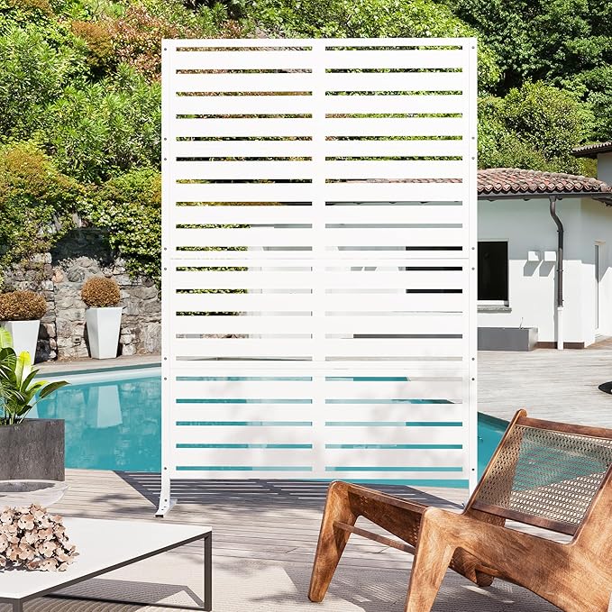 Modern Shade Metal Privacy Screen 72" H x 48" W, Freestanding Decorative Outdoor Privacy Fence Panels for Instant Privacy & Space Division, Patio Screens for Patios Outside Outdoor, White