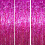 3 Pack 3.3x8.2 Feet Pink Foil Fringe Backdrop Curtains, Tinsel Streamers Birthday Party Decorations, Fringe Backdrop for Graduation, Baby Shower, Gender Reveal, Disco Party