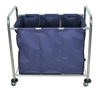 LUXOR HL15 Commercial Laundry Cart with Wheels, Heavy-Duty Steel Frame with Removable and Divided Canvas Bag, 7 Bushels Capacity, Blue