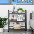 HDANI 3 Tier Metal Rolling Heavy Cart Supports 40 Lbs Per Tier,Mesh Rolling Cart with 2 Lockable Wheels for Office,Home,Bedroom,Kitchen,Bathroom(Black)