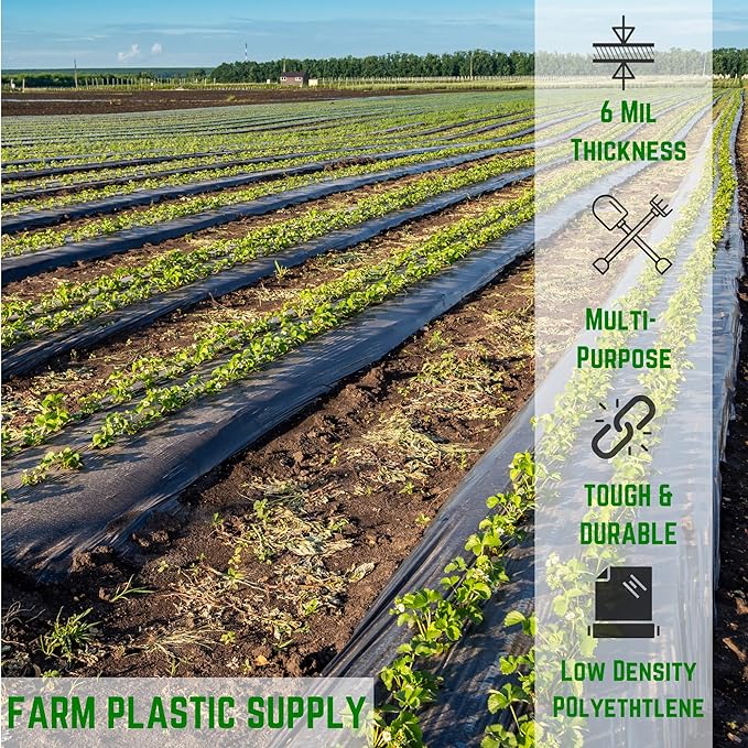 Farm Plastic Supply - Black Plastic Sheeting - 6 mil - (14' x 100') - Black Tarp, Polyethylene Vapor Barrier Sheeting, Painters Tarp, Roll of Heavy Duty Plastic