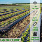 Farm Plastic Supply - Black Plastic Sheeting - 6 mil - (20' x 100') - Black Plastic Tarp, Polyethylene Vapor Barrier Plastic Sheeting, Black Painters Tarp, Roll of Heavy Duty Plastic