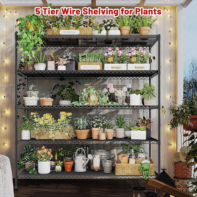 REIBII 45.8''W Storage Shelves 5 Tier Wire Shelving Metal Shelves for Storage 1000LBS Adjustable Heavy Duty Metal Shelving Unit Storage for Pantry Kitchen Garage 45.8" W x 71" H x 17.2" D 4PCS