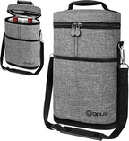 opux 2 Bottle Wine Carrier Tote, Insulated Leakproof Wine Cooler Bag, Wine Travel Bag for Picnic BYOB Beach, Portable Wine Bottle Carrying Case, Gift for Wine Lover Women Men Christmas, Heather Grey