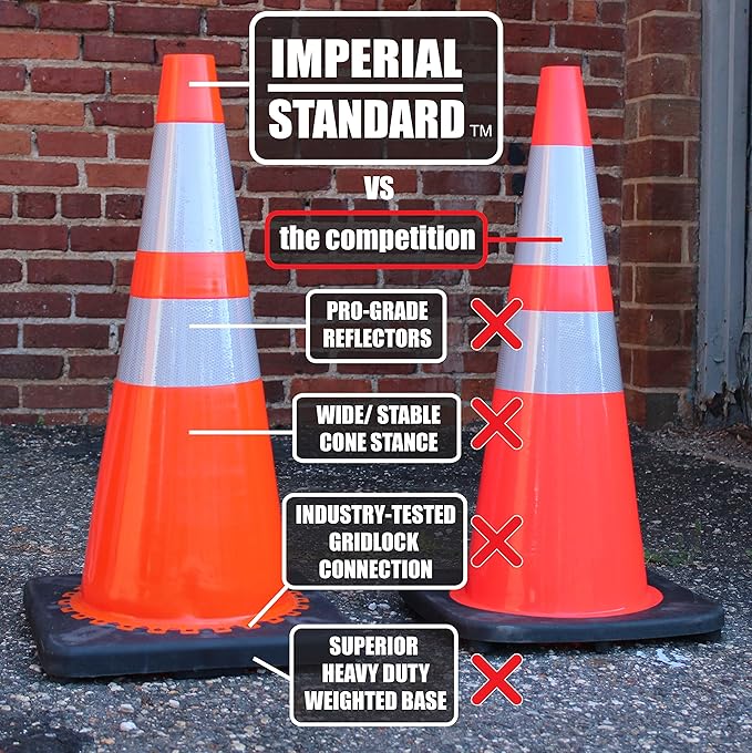 Traffic Cones - Safety Cones - 28" Orange Cones with 2 Reflective Collars - Construction Cones - Road Cones - Parking Cones - Street Cone (64 pack)