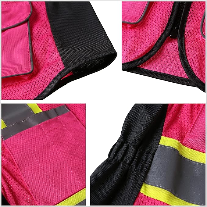 Safety Vest for women, Hi vis Reflective Lady Work vest With 9 Multi Pocket And Zipper