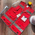 TCCFCCT Mesh Safety Vest for Men Women 9 Pockets High Visibility Reflective Vest for Safety, Work Vest with Reflective Strips, Meets ANSI/ISEA Standards, (Red, X-Large)