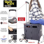 dbest products Quik Cart Stair Climber Wheeled Rolling Crate Teacher Utility with seat Heavy Duty Collapsible Basket with Handle, 18" D x 17" W x 39" H, Black