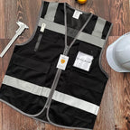 TCCFCCT Mesh Reflective Safety Vest 5 Pockets High Visibility Safety Vest for Men Women, Work Vest with Horizontal Strip for Walkie-talkie, Durable and Fashion, Meets ANSI/ISEA Standards, Black, L