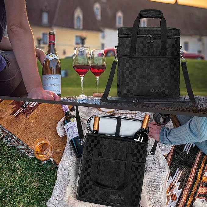Opux 3 Bottle Wine Carrier Tote, Insulated Leakproof Cooler Bag for Picnic, BYOB Beach, Portable Wine Bottle Case
