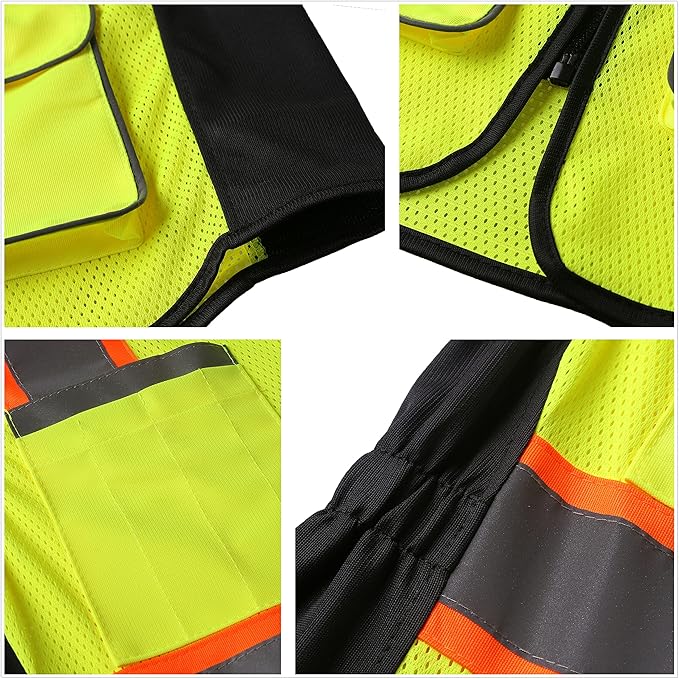 Safety Vest for women, Hi vis Reflective Lady Work vest With 9 Multi Pocket And Zipper